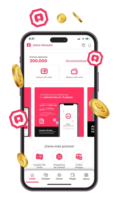Pantalla de inicio de la app Apprecio con el saldo de puntos disponible