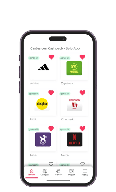 Catálogo de marcas chilenas dentro de la app para elegir dónde canjear