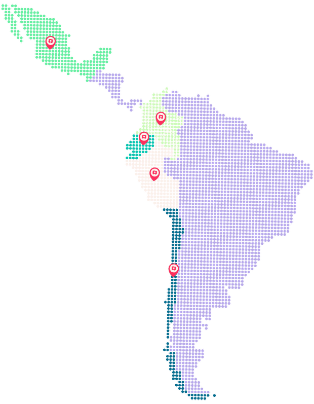 Mapa de Latinoamérica con los países donde se entregan los Premios Apprecio